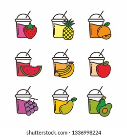 Set of juice in cup with fruit vector illustration isolated on white, juice icon 