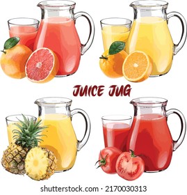 Set of Juice Jugs orange, pineapple, tomato