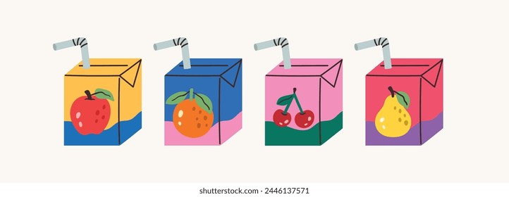 Set of juices with different flavors. Vector trendy illustration