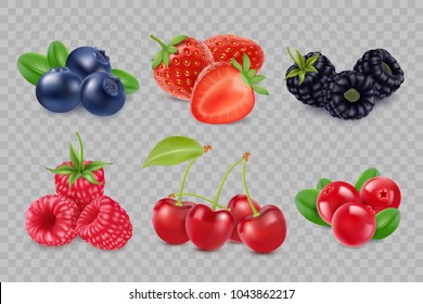 Set of juicy berries. 3d vector icons realistic.