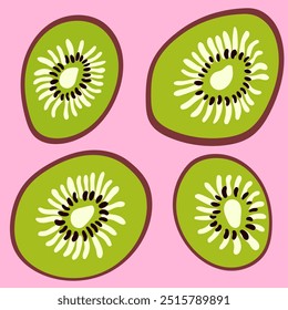 A set of juicy different pieces of juicy kiwi
