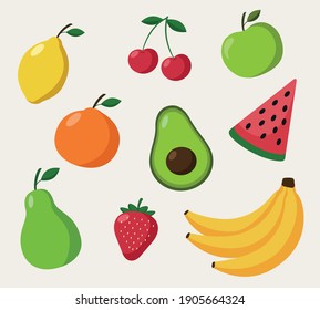 Set of juicy summer fruits in vector style
