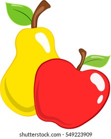 A set of juicy vector cartoon apple and pear fruits 