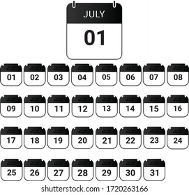 Set of July month calendar, use for UI, Web. Vector Illustration.