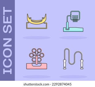 Set Jump rope, Boat swing, Ferris wheel and Basketball backboard icon. Vector