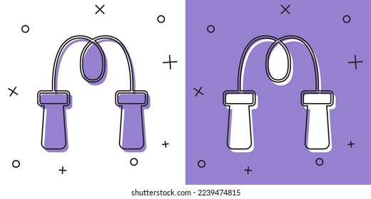 Set Jump rope icon isolated on white and purple background. Skipping rope. Sport equipment.  Vector