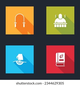 Set Jump rope, Sauna and spa procedures, Massage and Medical book icon. Vector
