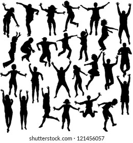 Set of jumping children silhouettes