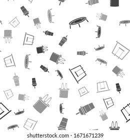 Set Jumping trampoline, Paper glass with drinking straw and water, Swing and Magician hat and rabbit ears on seamless pattern. Vector