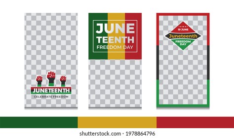 Set of Juneteenth celebrate freedom stories for social media. Pack for creating your unique content. Story mockup.