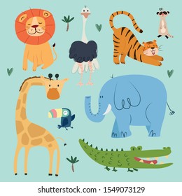 Set Jungle Animals Kids Vector Illustration Stock Vector (Royalty Free ...