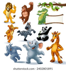 SET OF JUNGLE ANIMALS MASCOT CHARACTERS