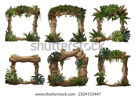 set jungle frame in cartoon style for video game isolated on white background
