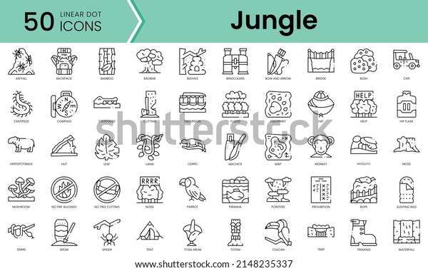 Set of jungle icons. Line art style icons\
bundle. vector\
illustration