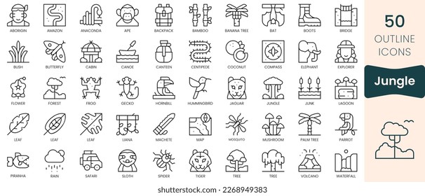 Set of jungle icons. Thin linear style icons Pack. Vector Illustration