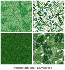 Set of  jungle leaf rain forest seamless pattern. Exotic plant print. Tropical pattern, palm leaves seamless vector floral background