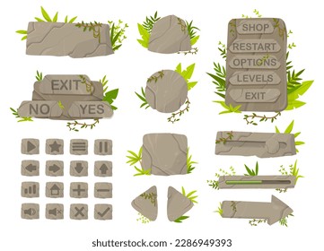 Set of jungle panels. Collection of buttons and graphic elements for website. Interface for games, mobile programs and applications. Cartoon flat vector illustrations isolated on white background