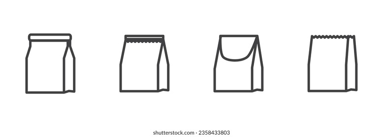 Set of junk food paper bag icon. paperbag vector illustration, Fast food bag, food packaging bag vector design, fast food packaging bags, Paper bag icon for web design isolated on white background.