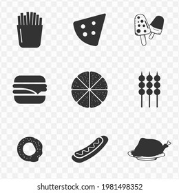 Set Of Junk Food Simple Vector Icons In Dark Color And Transparent Background(png). Vector Illustration.