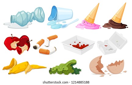 Set of junk on white background illustration