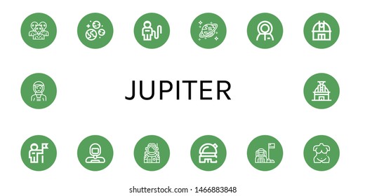 Set of jupiter icons such as Alien, Planets, Astronaut, Uranus, Observatory, Venus , jupiter