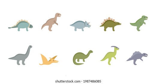 Set of Jurassic ancient dinosaurs, prehistoric dino animals. Collection of dragons for children. Vector illustration