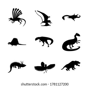 Set of Jurassic reptile. Dinosaur silhouettes in modern flat design. Dino Isolated on white background. Flat Art Vector Illustration