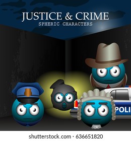 Set of justice emotes on a colored background, Vector illustration