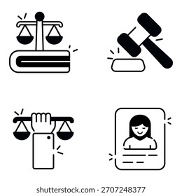Conjunto de Justiça, Direito e Justiça Sólidos Ícones