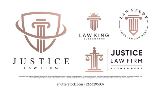 Set of justice law firm logo design with pillar, crown and creative element Premium Vector