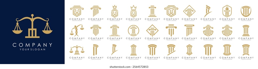 set of justice law logo design template. attorney logo with pillar and star shape illustration