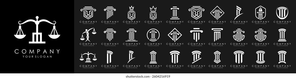 set of justice law logo design template. attorney logo with pillar and star shape illustration