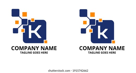 Establecer la plantilla de diseño inicial del logotipo de píxeles de la letra K. Ilustración vectorial gráfico de la letra con el concepto de diseño del logotipo de píxeles. Perfecto para empresas, más identidad de marca tecnológica