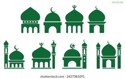 set of kabah icon silhouette or mosque icon silhouette isolated. Eps