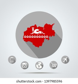 Set of  Kabardino-Balkaria map in Avars ethnic flag colors  ( Country, Camera, Mobile, Web, Globe icons )