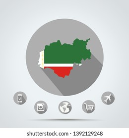 Set of  Kabardino-Balkaria map in Chechnya flag colors  ( Country, Camera, Mobile, Web, Globe icons )