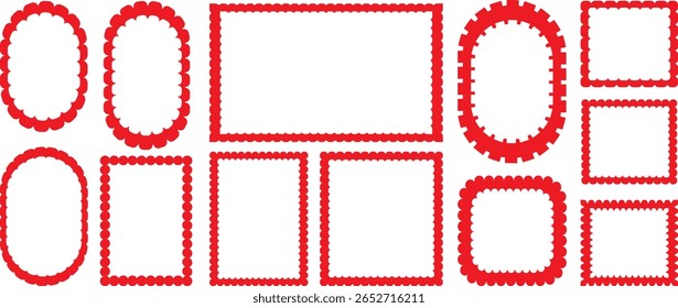 Set Of .Kalar.Postage stamp borders set vector. Wavy edge frame or shape. Set of frames in shape of squares and rectangles of various sizes with zigzag edges.kalarful Big Fames paurful