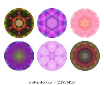 Set of kaleidoscopes. White background. Vector illustration.