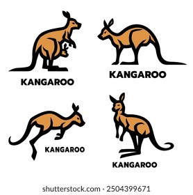 Set of kangaroo logos. Vector illustration.