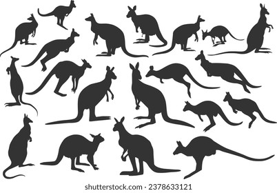 set of kangaroo silhouette graphic