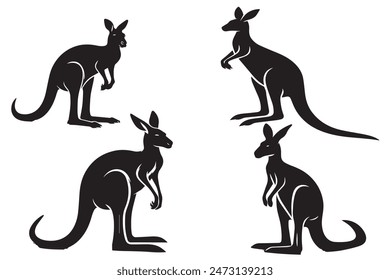 set of kangaroo silhouette vector illustration