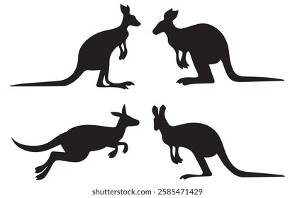 Set of Kangaroo Silhouette Vector Illustrations