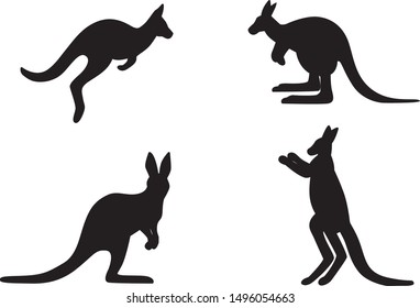 Set of kangaroo silhouettes - isolated on white background - vector
