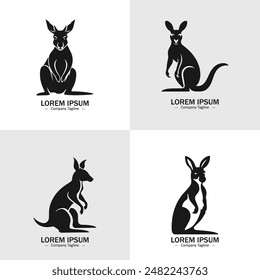 Set von Känguru-Silhouetten. Geeignet für Logo, Emblem, Muster, Typografie etc. Isoliert auf weißem Hintergrund. Vektorillustration