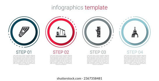 Set Kankles, Oil pump or pump jack, Birch tree and The Tsar bell. Business infographic template. Vector