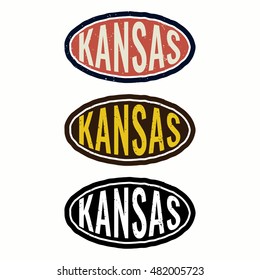 Set of Kansas badges, state in the United States. Flat vector icon, logo, logotype, symbol, mark design illustration on white background. Can be used for theme about tourism or business.