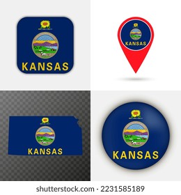 Conjunto de indicadores de estado de Kansas. Ilustración vectorial.