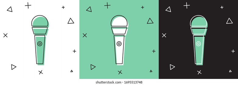 Set Karaoke Symbol einzeln auf weißem und grünem, schwarzem Hintergrund. Mikrofon und Monitor. Vektorillustration-Illustration