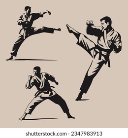 Set of karate fighting martial art