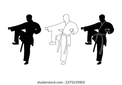 set karate silhouette vector. Boxing and competition silhouettes vector image, Boxing black white.